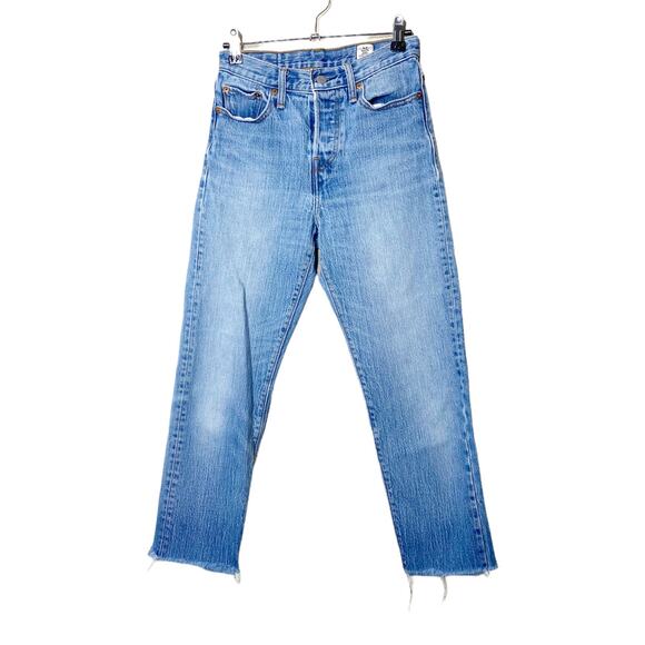 Levi's White Oak Cone Denim Blue High Rise Straight Jeans Button Fly Cotton 25 - Picture 1 of 11